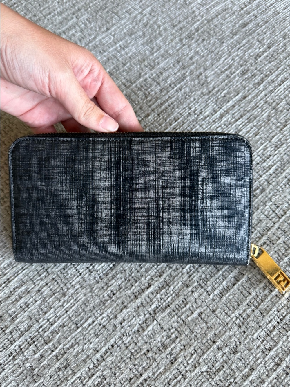 Fendi Black Zucchino Coated Canvas Zip Around Wallet